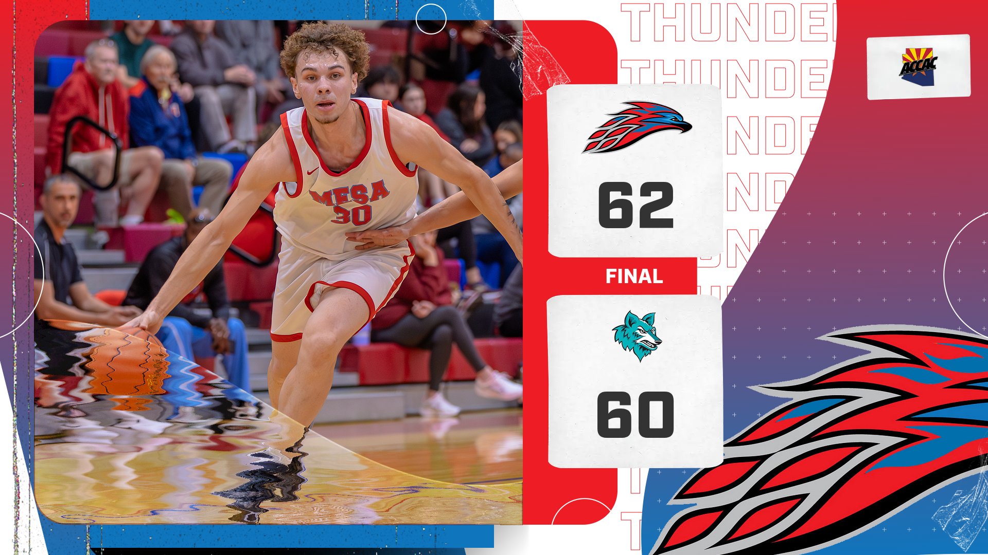 Ezias Steffen drives to the basket in an MCC Basketball game with the score from Mesa's come from behind victory over CGCC (PC: Francisco Coronado)