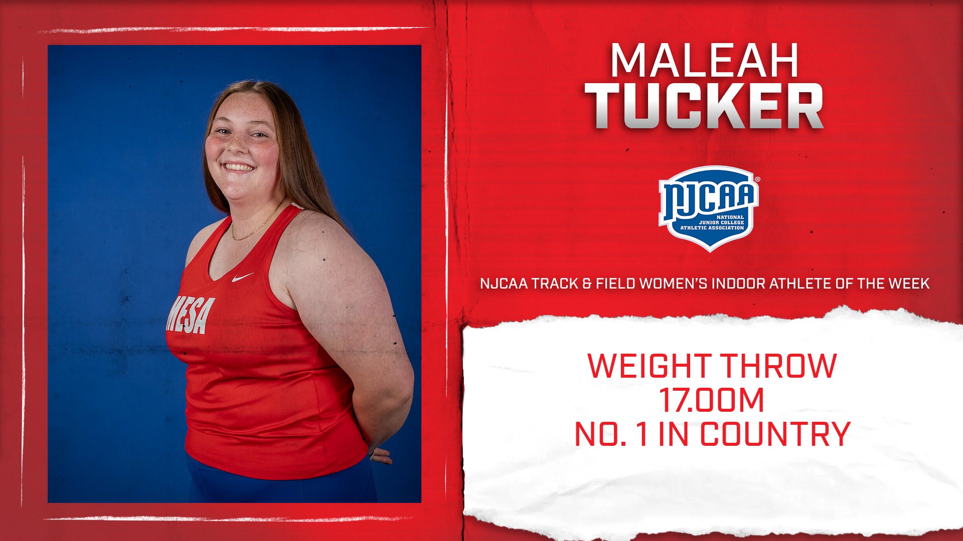 TUCKER EARNS NJCAA WOMEN&rsquo;S INDOOR ATHLETE OF THE WEEK
