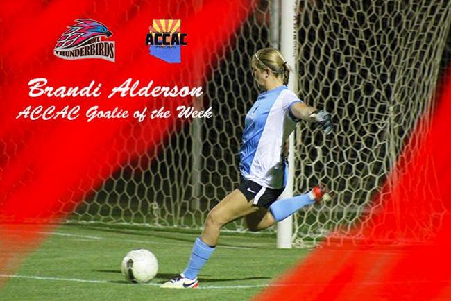 Brandi Alderson Earns ACCAC Goalie of the Week