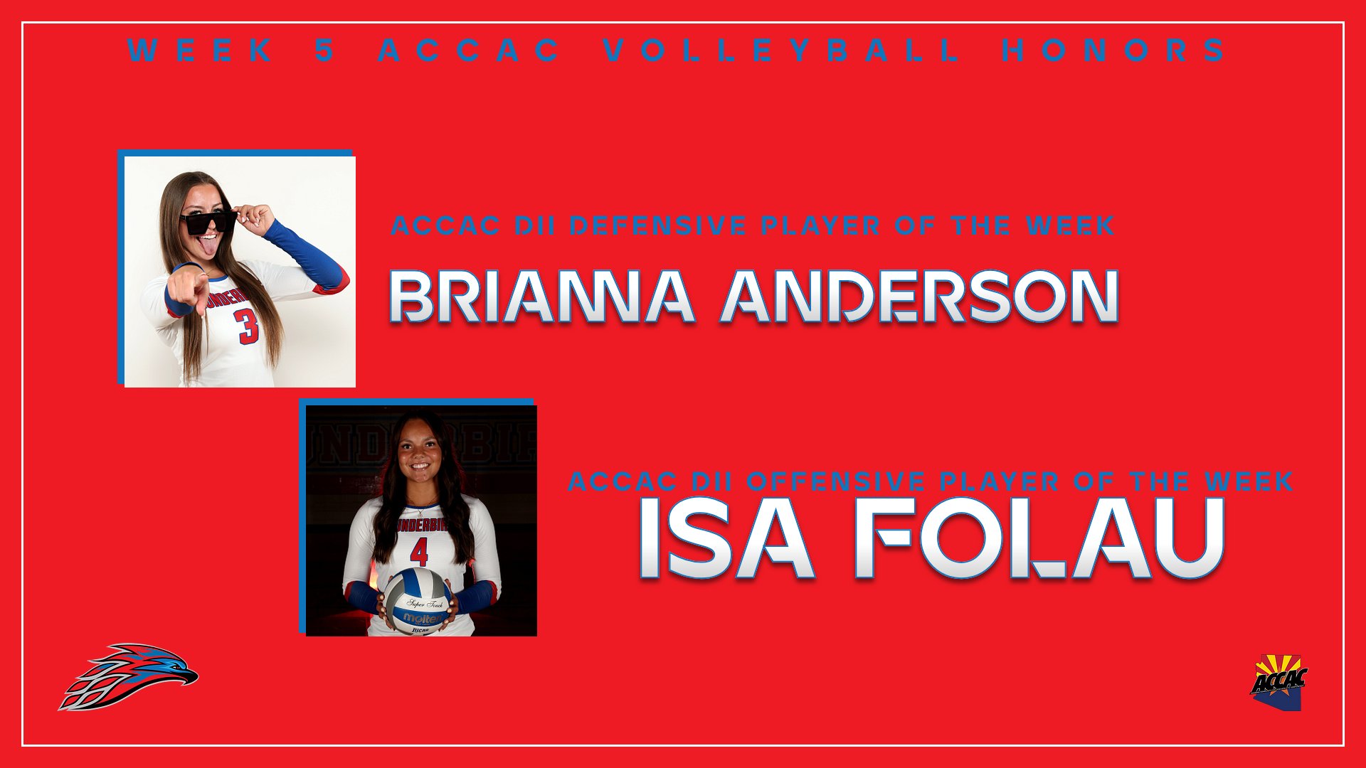 Anderson and Folau Sweep ACCAC Division II Volleyball Weekly Awards